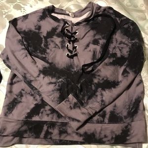 Gray and Black Tie Dyed Laced Up Sweatshirt NWOT